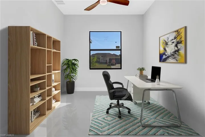 Office space with ceiling fan