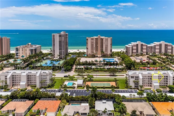 Aerial view of a nearby body of water