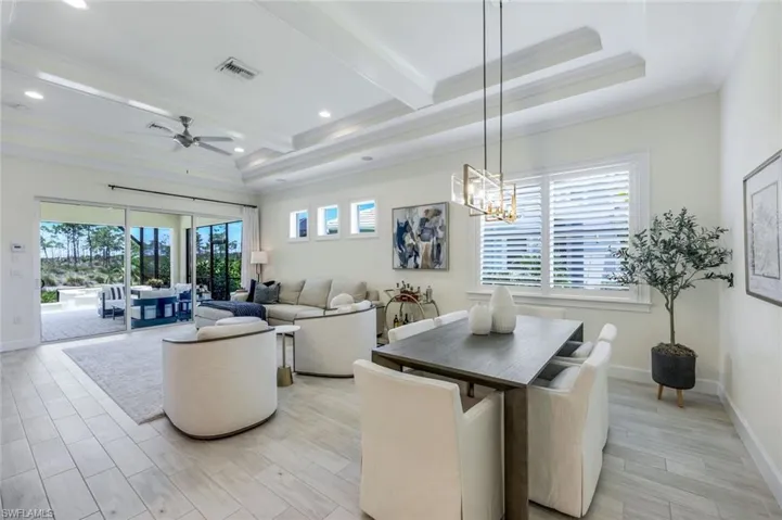 Dining room/Great room with custom coffered ceilings