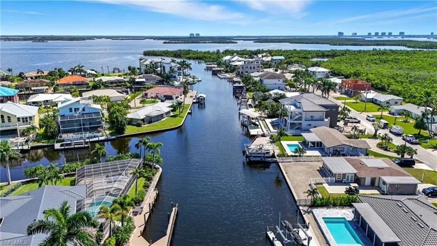 Aerial view of residential area featuring a large body of water - Virtually Edited Image