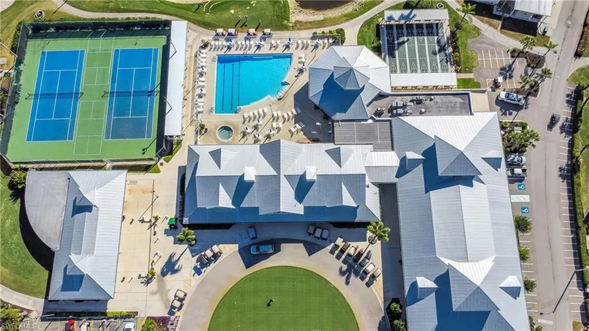 Drone / aerial view of a pool