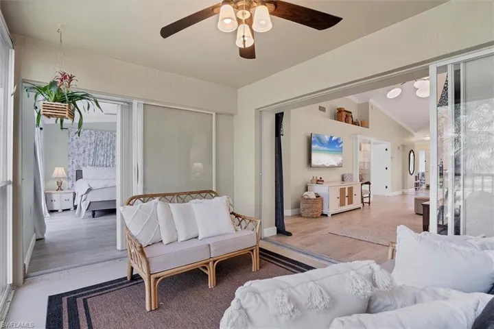 rear lanai with entrance from primary bedroom and living area.