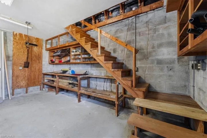 Basement featuring a workshop area