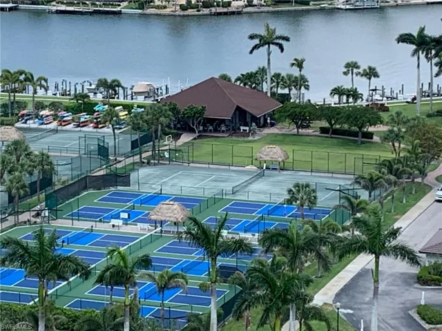 Aerial view of a nearby body of water