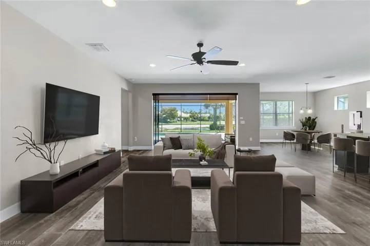 Great room, virtually staged.