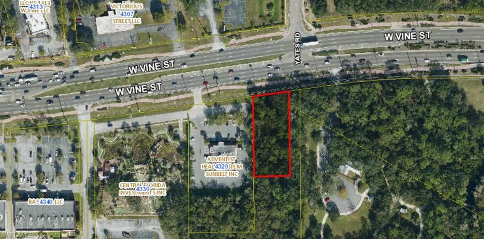 Aerial overview of property's location featuring property parcel outlined