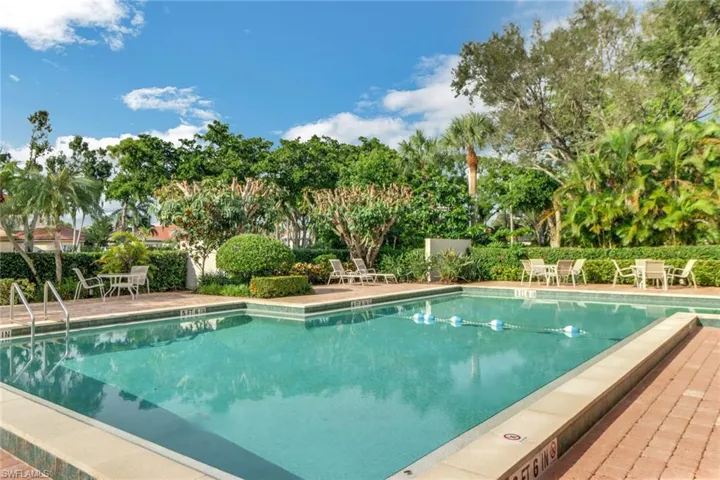 Community pool with view of wooded area