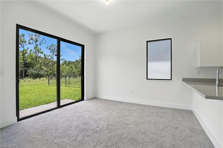 Unfurnished living room featuring baseboards and light colored carpet