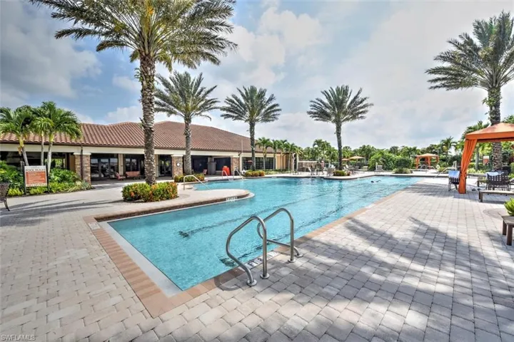 Pool with a gazebo and a patio