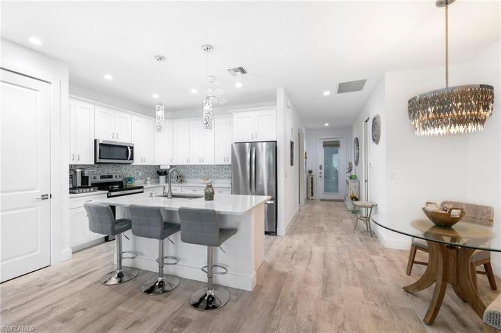 A convenient breakfast bar is the perfect place to enjoy your morning coffee
