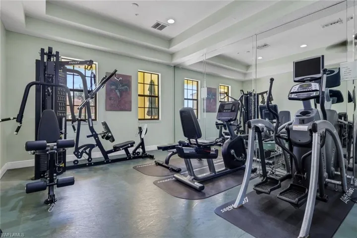 Workout area with a raised ceiling