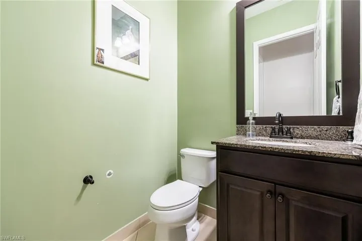 Half bathroom featuring toilet and vanity
