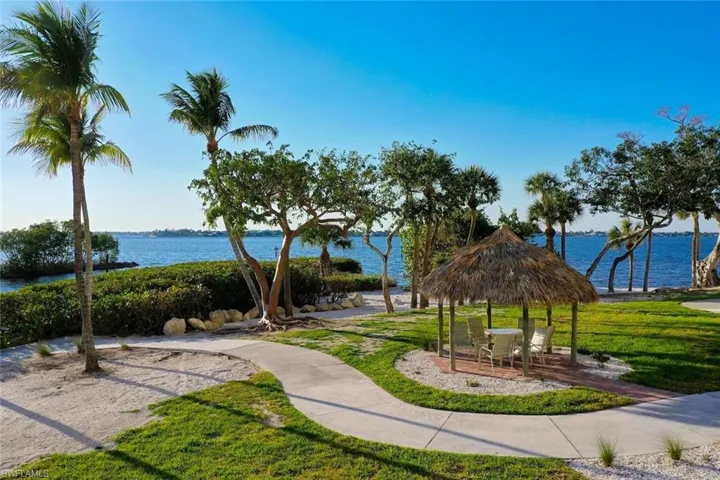 View of home's community featuring a lawn and a water view