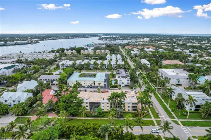 Bird's eye view of a nearby body of water