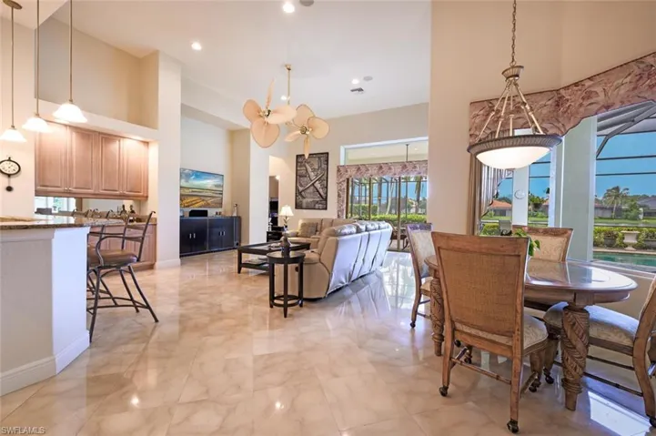 Open concept Eat in Kitchen and Great Room with stunning Marble floors that run throughout the main living areas