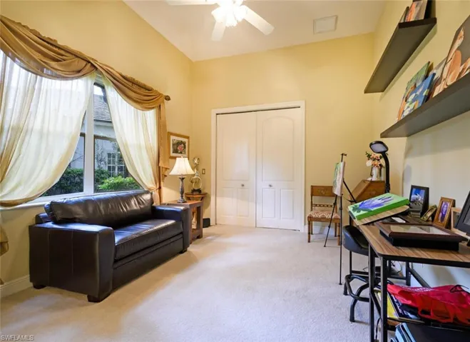 Nice large windows and carpet in guest bedroom. This bedroom shares the Jack and Jill Bathroom