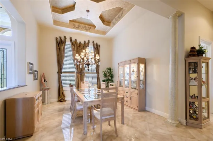 Formal Dining Room Decorative Ceiling, an inviting chandelier and plenty of room for large dinner parties