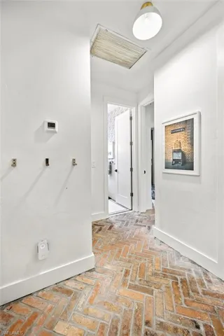 Tiled office with a ceiling fan