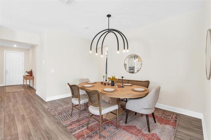 Large dining area accommodates large table