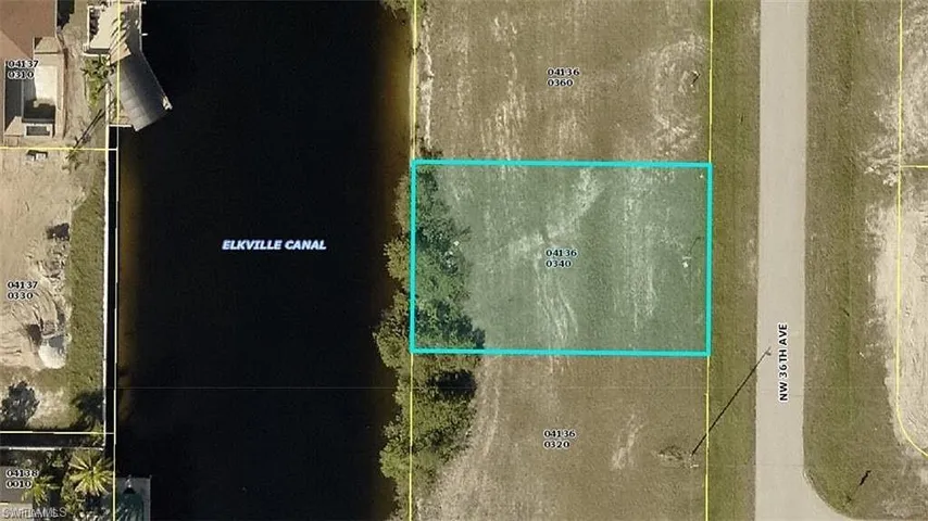 Aerial view of property's location with property parcel outlined