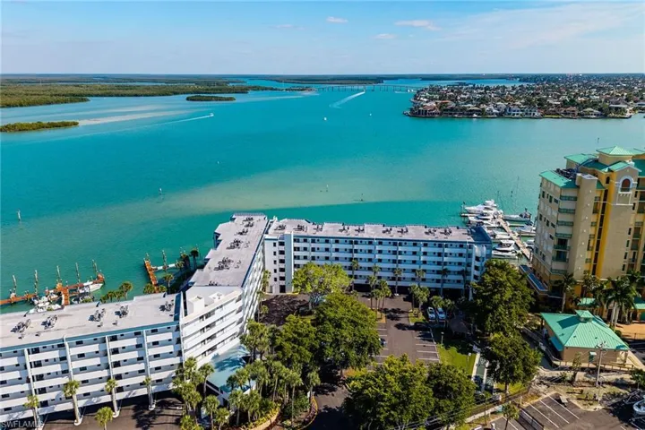 Bird's eye view of a nearby body of water