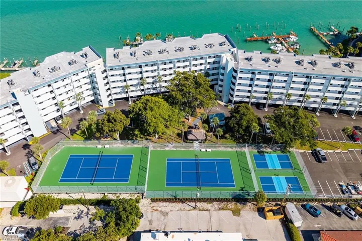 Aerial view of a nearby body of water
