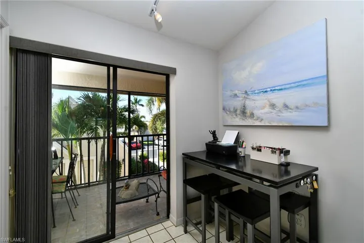 Office space with light tile patterned floors