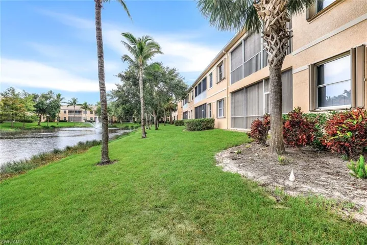 View of community featuring a lawn and a water view