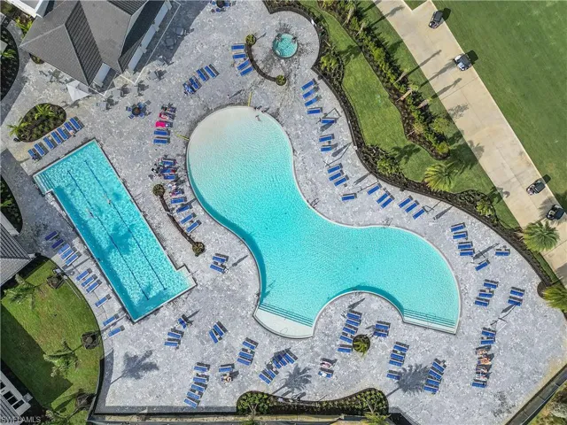 Drone / aerial view of a pool