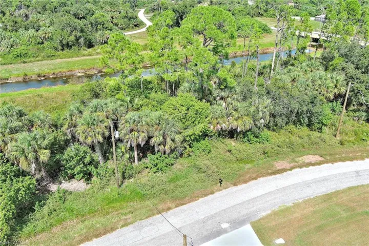 Bird's eye view of a large body of water and a tree filled landscape