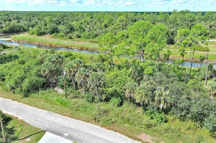 Aerial view of a nearby body of water