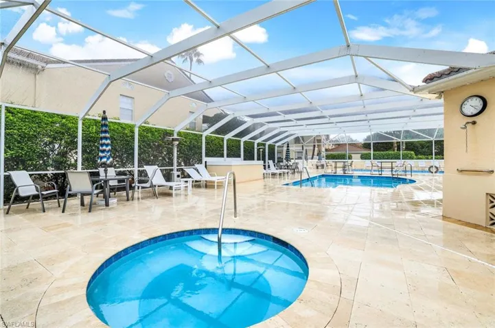 Pool featuring a lanai, a patio, and a hot tub