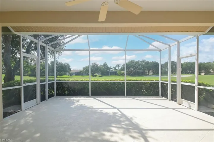 Sunny lanai off of Living Room. Room for Pool or Spa. Also can access from Primary Bedroom and Dining Room!  Great Sunrises Across the Second Hole, Flamingo Island Golf Course.