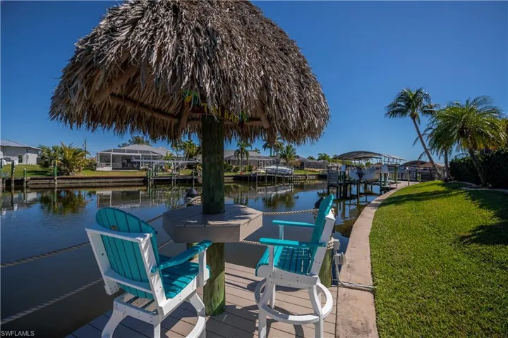Dock area featuring a residential view, a lawn, and a water view
