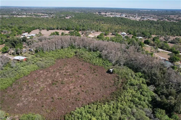 Aerial view of a heavily wooded area