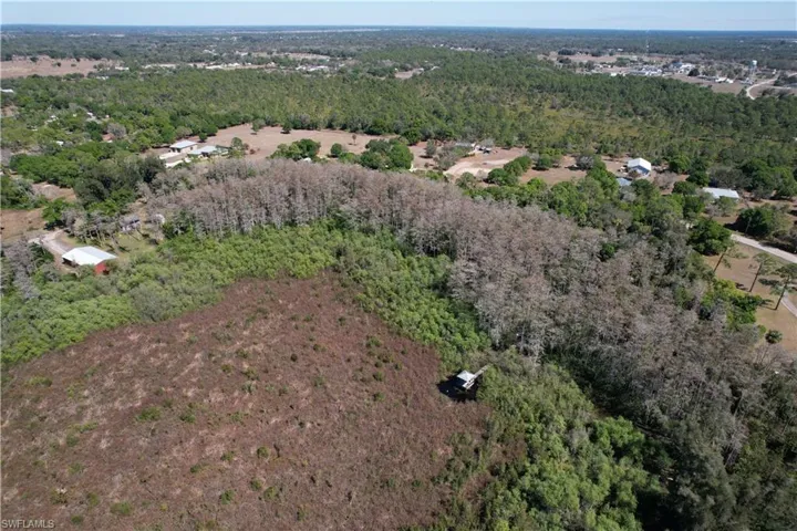 Aerial view of a heavily wooded area