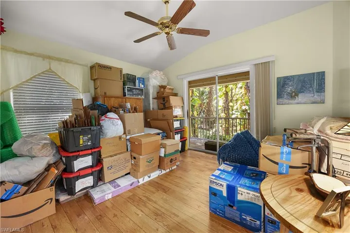 Storage room with ceiling fan