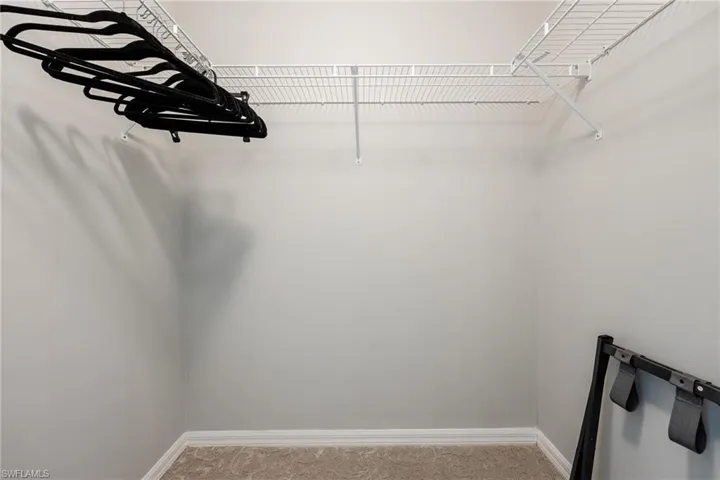 Walk in closet with light carpet
