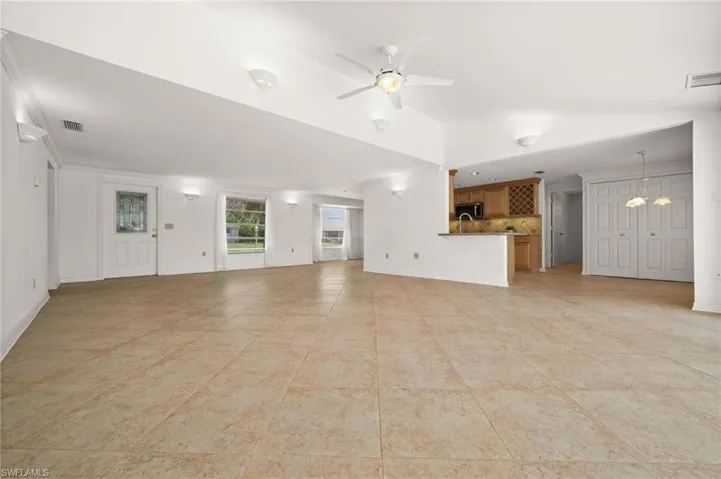 Living room adjacent to the kitchen