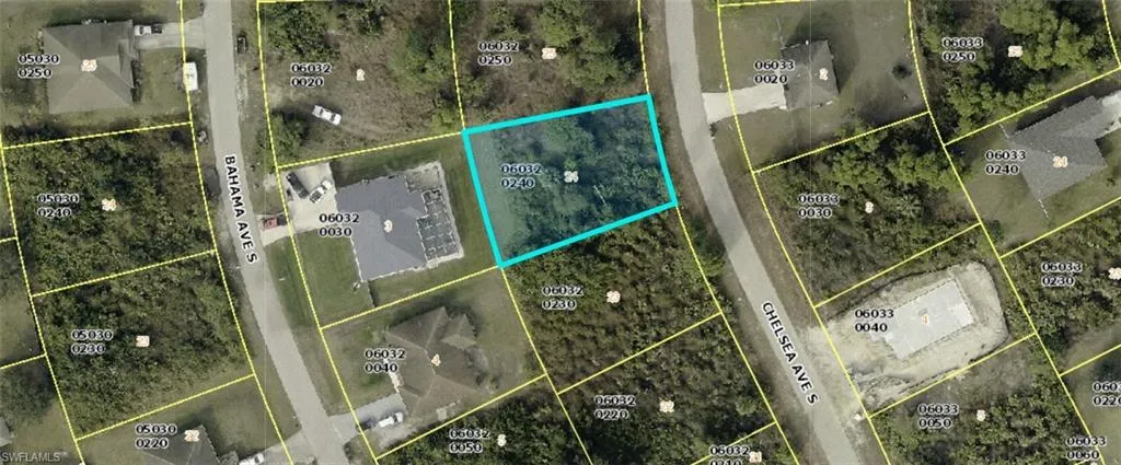 Aerial map of property and surrounding area featuring property boundaries highlighted