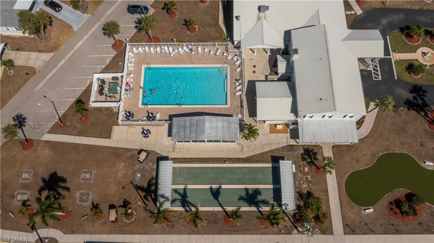 Aerial view of a pool