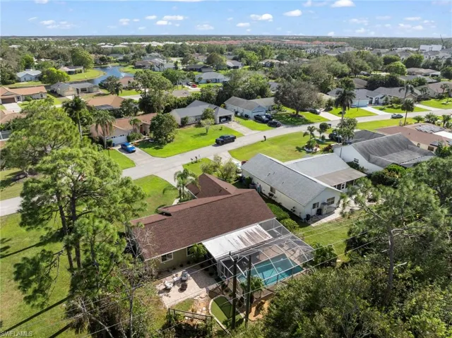 Side, aerial view of back of house