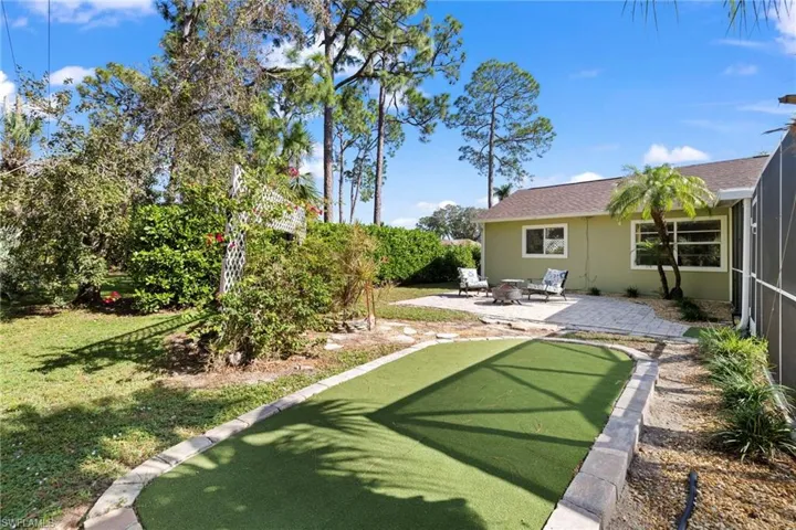 Paved patio and putting green