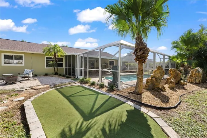 Paved patio and putting green