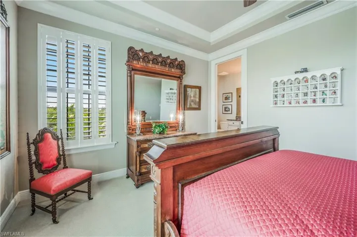 Notice the double crown & mini Plantation shutters.