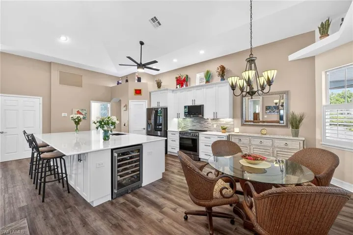 Kitchen cabinets and under island has slow close drawer and cabinets with pull out shelving