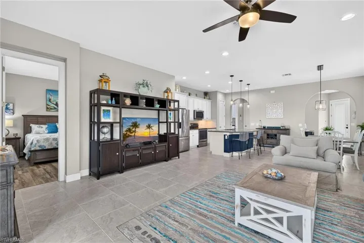 arge, open living area with access to large kitchen and dining area