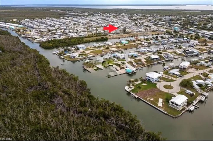 Aerial view showing canal front living along Cherry Canal.