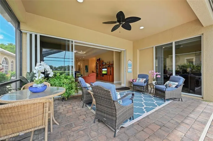 View of patio with ceiling fan
