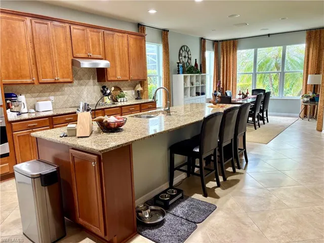 Kitchen featuring a kitchen island with sink, plenty of natural light, light stone countertops, and sink